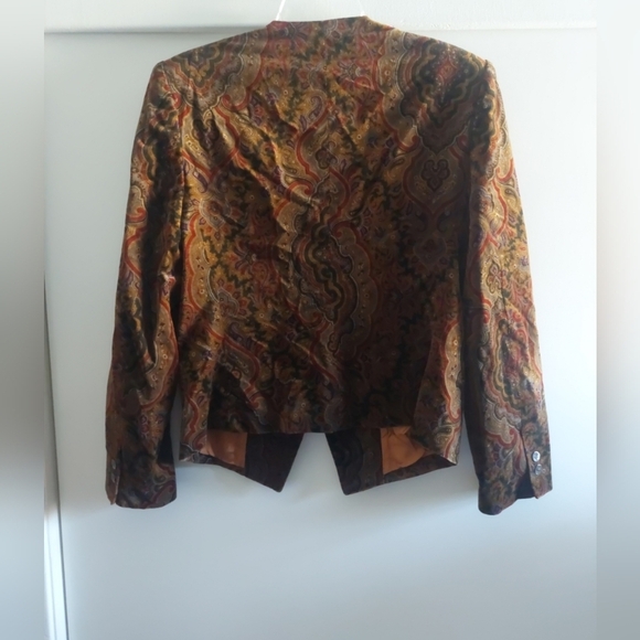 Burberry Vintage 90s Velvet Paisley Blazer Jacket Brown M/L Designer Designer - Picture 5 of 13